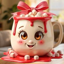 Smiling Hot Cocoa Cup Fridge Magnet, A Marshmallow Topped Comfort Story For Cozy Kitchen Moments For All Metal Surfaces Throughout The Home - A - View 6
