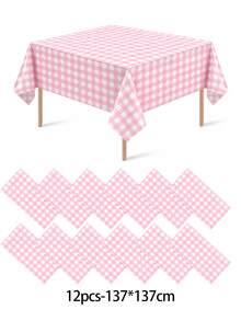 1/6/12PCS-137*274cm Pink And White Plastic Checkered Tablecloth, Decorative Disposable Yellow Plaid Tablecloth, Suitable For Picnic, Farm, Birthday, Wedding Rectangular Tablecloth, Party Tablecloth - Pink - View 15