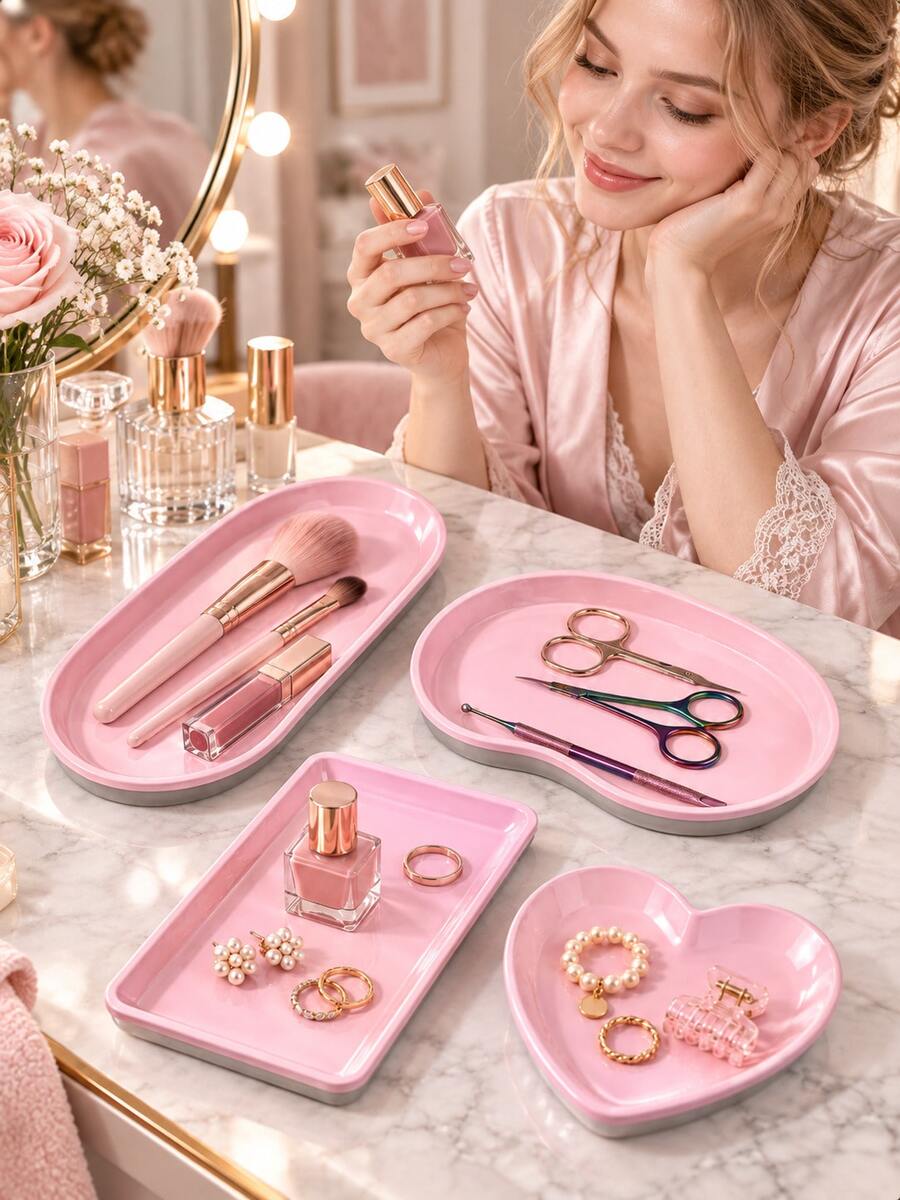 Nampan Penyimpanan Alat Seni Kuku dari Baja Antikarat, Kotak Organizer Rias Multifungsi dari Logam, Cocok untuk Alat Kuku, Perhiasan, Kosmetik, dan Aksesoris Kecantikan, Nampan Display Ringan dan Mengkilap, Cocok untuk Salon Kuku, Meja Kamar Mandi, dan Rumah - MultiWarna - View 1