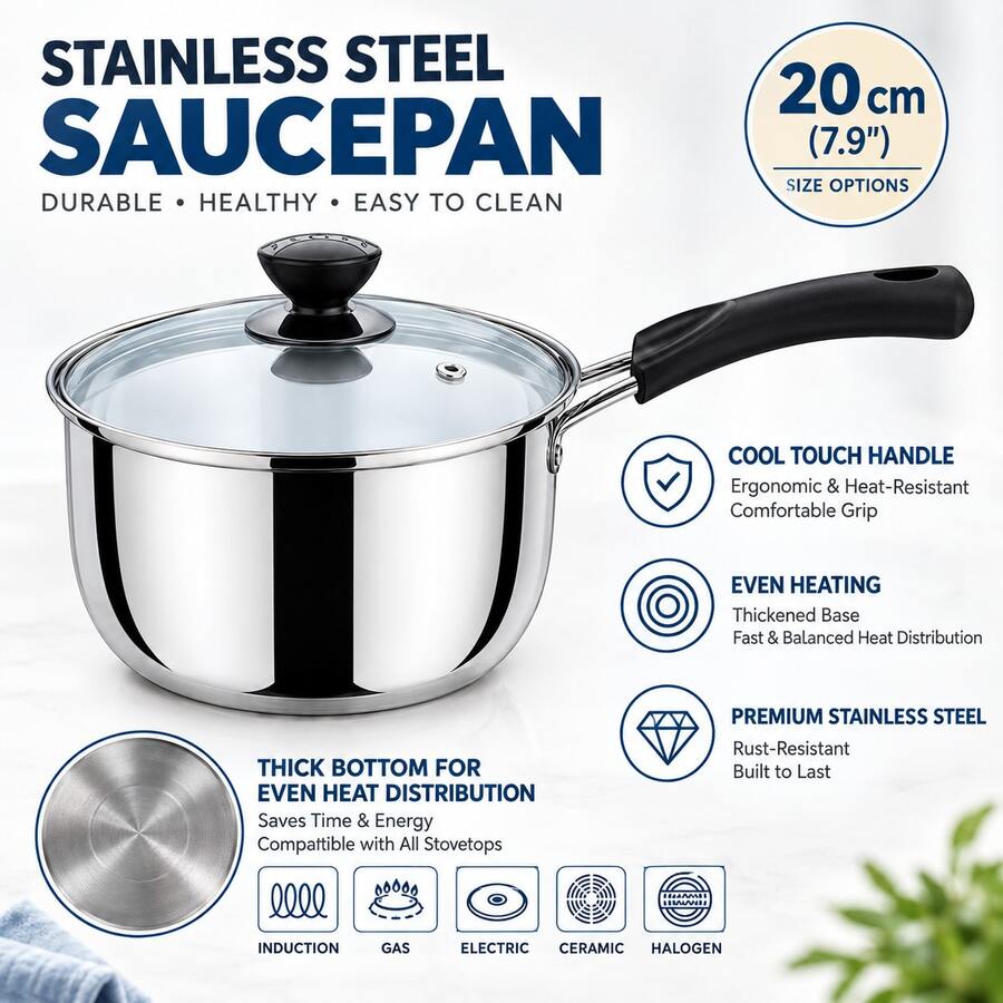 20cm/7.87 In Japanese Minimalist Style With Extended Handle, Thickened Round Ring Heat-Conducting Bottom