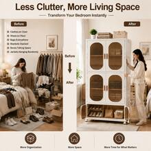 Foldable Children Clothing Storage Wardrobe With Wheels, Children's Wardrobe Portable Closet,Hanger & Layering PP Bedroom Storage Cabinet , Quick Easy Installation Portable Armoire For Bedroom Daily Clothes Sundries Storage - White - View 10