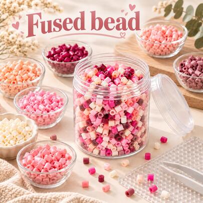 2.6mm Sundymot Fuse Beads, Pink Series Independent Packaging, 5000pcs+ With Storage Can, Easy To Store, DIY Pendant Keychain, Jewelry Making Craft Materials, Graduation Season, Back To School, Christmas, Party Birthday Gift, Multi-Color 2.6mm Fuse Beads Bulk Refill Kit