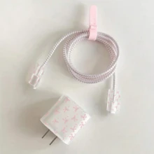 1 Set Ins Cute Cartoon Print Data Cable Protector Set, High-Definition Transparent Print, Girly Style Compatible With Apple 18W/20W PD Fast Charging, Holiday Small Gift, Cute Japanese And Korean Style For Girlfriend And Best Friend - Pink Butterfly Dots - View 4
