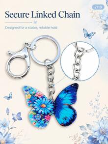 Blue Butterfly Floral Stainless Steel Keychain, Bag Charm Accessory Gift - Multicolor - View 9