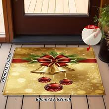 1pc Kitchen Floor Mat, Soft Faux Cashmere Material, Holy Gold Style Christmas Bell Pattern, Kitchen, Entryway, Front Door, Bedroom Door, Bathroom Anti-Slip Mat, Holiday Atmosphere Home Decor, Suitable For Multiple Scenes, Room Decoration, Holiday Gift - Multicolor - View 14