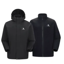 CAMEL CROWN Men's 3-In-1 Winter Jacket With Fleece Liner, Waterproof Windproof Hooded Outdoor Coat, Detachable Fleece Jacket, Suitable For Hiking, Camping And Skiing - Black - View 3