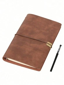 A6 PU Vintage Leather Notebook Diary, Retro Aesthetic Writing Journal With Elastic Closure And Replaceable Pages, Travel Diary, Daily Planner Notebook, Suitable For Notes, Meetings, Work And Study, Desktop Accessory, College Essential, Unisex Gift - Multicolor - View 13