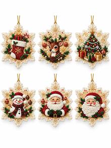 6pcs Christmas Bling Rhinestone Coaster 1 Piece, Santa Snowman Reindeer 2-In-1 Table Coaster & Tree Hanging Ornament, Fall Table Decor, Great Thanksgiving Christmas Holiday Gift, Sparkly Home Table Accessory - Multicolor - View 9