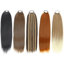 24Inch Long Straight Ponytail Extensions With Elastic Rubber Band Synthetic Ponytail Hairpiece For Women Daily Use - Multicolor - View 2