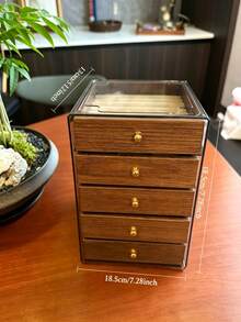 1件 3/5層胡桃色珠寶收納盒，頂蓋戒指槽 + 雙層分格抽屜，耳環、手鍊、吊墜分類收納，防塵透明蓋，梳妝台珠寶收納盒 - 彩色 - 查看 14