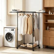 Multifunctional Rotating Floor Drying Rack, Thickened Steel Tube With Strong Load-Bearing, Tall Hanging Area For Long Dresses, Top Storage For Shoes, Space-Saving Vertical Coat Rack For Small Apartments - Multicolor - View 15