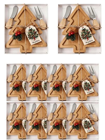 14/7pcs Christmas Wooden Tray And Tableware Gift Set, Includes Christmas Tray, Tableware, Cards, Jute Rope, Gift Box, Suitable For Christmas Table Setting, Party Favors, Holiday Decor And Guest Gifts, Ideal For Christmas Celebration And Themed Party Supplies