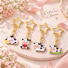 1/4pcs Cute Cow Keychain, Star-Shaped Buckle Design, Colorful Bag Pendant Charm, Suitable For Handbags, Backpacks, Keys And Zipper Decoration, Christmas Holiday Small Gift - Quantity - View 3