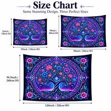 2D Flat Pattern, Single "Tree Of Life" Tapestry, Featuring Vibrant Mandala Design With Floral And Scroll Patterns. It Glows Under Fluorescent Light, Suitable For Wall Decoration, Bedroom Background Decor And Party Decoration. - Multicolor - View 3