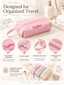 1個客製化刺繡化妝包 半透明可視化妝包 純色個性化化妝包 保養品收納袋（不含化妝品） - 彩色 - 查看 6
