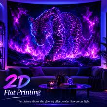 2D Flat Black Leopard Print Tapestry, Pattern Of Black Leopard Print, Flames, Starry Sky And Rocks, Glows Under Fluorescent Light, Suitable For Wall Decoration, Bedroom Background Decoration Or Party Decoration. - Multicolor - View 6