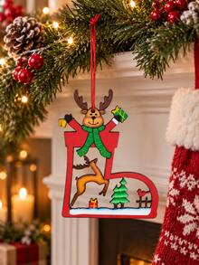 1pc Reindeer Hanging Ornament Red Green Rustic Farmhouse Holiday Tree Pendant With Deer Gift Pine Tree Design For Christmas Tree Door Knob Fireplace Garland Window Party Home Decor Winter Seasonal Gifting - Style - E - View 2