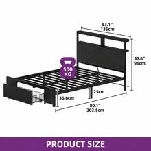 Yitahome Bed Frame,LED With Headboard,Type-C USB Ports & Charging Outlets,Metal Platform Bed Frame No Box Spring Needed Double Size - Black - View 3