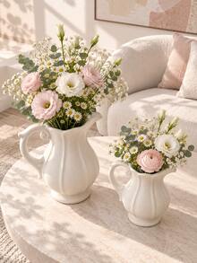 1pc White Ceramic Water Pitcher Vase With Handle And Wavy Spout, Textured Pottery Decorative Flower Vase, Vintage Farmhouse Style Home Decor, Suitable For Living Room, Entryway, Shelf, Mantel, Dining Table Centerpiece, Wedding And Housewarming Gift - Kettle Vase - View 3