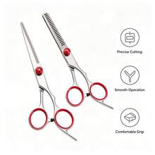 Professional Hair Cutting Scissors, Stainless Steel Hair Shears With Thinning Scissors, Ergonomic Red Handle Design, Precise Hair Styling Tool, Suitable For Salon Styling And Home Haircutting - Red - View 4