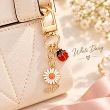 1pc Cute Ladybug Daisy Keychain, Floral Bag Charm, Rotating Buckle Design, Suitable For Handbags, Backpacks Pendant Decoration, Yellow/White Flowers, Christmas Holiday Gift - Quantity - View 7
