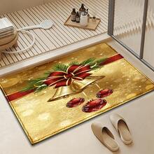 1pc Kitchen Floor Mat, Soft Faux Cashmere Material, Holy Gold Style Christmas Bell Pattern, Kitchen, Entryway, Front Door, Bedroom Door, Bathroom Anti-Slip Mat, Holiday Atmosphere Home Decor, Suitable For Multiple Scenes, Room Decoration, Holiday Gift - Multicolor - View 6