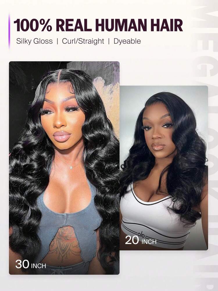 MEGALOOK Wig Lace Front 13x4 Panjang 36 Inci, 100% Rambut Manusia, Warna Alami, Gelombang Tubuh, Lace Transparan, Sudah Dicabut, Simpul yang Dibleaching, Penutup yang Bernapas, Nyaman Sepanjang Hari, Hitam, Pemula - Natural Black - View 7