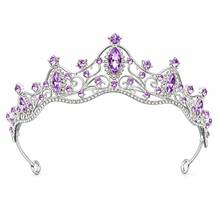 1 pieza Corona de Reina y Tiara de Princesa, Adecuada para Mujeres y Niñas, Diadema de Cristal, Adecuada para Novia Princesa, Para Boda y Fiesta. - 4225 Plata Púrpura - Ver 4