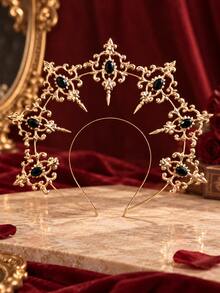 KOVLYNE 1pc Gothic Style Gold Crown Headband, Rhinestone Embellished, Vintage Baroque Royal Headpiece, Suitable For Halloween, Costume Party, Cosplay And Dress-Up Events - Multicolor - View 2