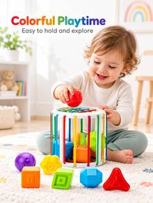 Rainbow Squeeze Rattle Educational Toy, Colorful Shape Recognition Grasping & Dropping Interactive Enlightenment Toy, Baby Rainbow Squeeze Rattle Toy, Multi-Shape Classification Grasping Training Color Recognition Educational Toy, Rainbow Elastic Cage Squeeze Toy - Multicolor - View 3