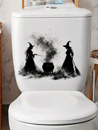 1pc Witch And Cauldron Pattern Toilet Sticker, Water Tank Sticker, Bathroom Decor, Funny Toilet Sticker, Wall Decor, Home Decor, Enhance Your Home's Overall Aesthetic, Suitable For Halloween