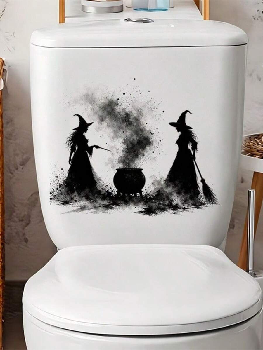 1pc Witch And Cauldron Pattern Toilet Sticker, Water Tank Sticker, Bathroom Decor, Funny Toilet Sticker, Wall Decor, Home Decor, Enhance Your Home's Overall Aesthetic, Suitable For Halloween - one-size - View 1