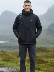 CAMEL CROWN Men's 3-In-1 Winter Jacket With Fleece Liner, Waterproof Windproof Hooded Outdoor Coat, Detachable Fleece Jacket, Suitable For Hiking, Camping And Skiing - Black - View 2