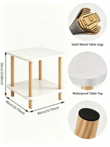2-Tier Wooden Side Table - Sofa End Table / Coffee Table / Nightstand, Natural Wood Legs, With Lower Storage Shelf, Large Storage Space, Easy To Assemble, Suitable For Living Room, Bedroom, Beside Sofa, For Placing Books, Cups And Decorations - Multiple Specifications - View 2