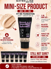 Maybelline Hydrating Sunscreen Foundation 115, Travel Size 5ml, Full Size 30ml, Long-Lasting Moisturizing, Quick Application, Natural Look, Suitable For Dry Skin - Maybelline Fitme Foundation, Hydrating Version 115 - View 7
