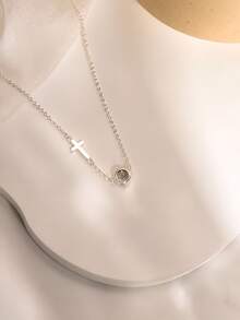 Custom Box Chain Projection Necklace, Custom Colored Photo Projection Necklace, Stainless Steel Projection Photo Collarbone Chain For Women, Commemorative Couple Photo Necklace, Valentine's Day Custom Gift, Gift For Girlfriend, Gift For Best Friend, Bridesmaid Gift - Customizable Cross Projection Necklace - View 7