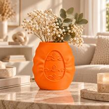 1pc Textured Embossed Vase, Modern Unique Asymmetrical Shape Vase, Suitable For Dried Flowers And Fresh Flowers, Decorative Tabletop Centerpiece, Bohemian Style Home Decor, Suitable For Living Room Bookshelf - Multicolor - View 2
