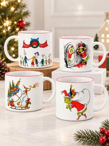 The Grinch The Christmas Ceramic Rinse Cup With Handle, Cartoon Character Print Mouthwash Cup And Toothbrush Holder, Bathroom Vanity Sink Countertop Accessory For Daily Use, Festive Holiday Decor And Christmas Gift - Multi-color - View 5
