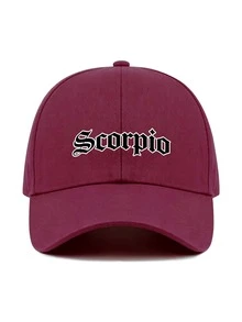 1pc 12 Zodiac Signs Baseball Cap, Retro Gothic Letter Print Red Dad Hat,Adjustable Unisex Casual Hat, Ideal Festival Party Daily Accessory ‑Lover Gift - Burgundy - View 15