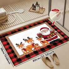 1pc Soft Faux Cashmere Material Floor Mat, Christmas Cartoon Santa Claus & Reindeer Pattern, Plaid Decor Non-Slip Mat, Suitable For Kitchen, Bathroom, Entrance, Bedroom Door, Multi-Scene Use Anti-Slip Floor Mat, Room Decor, Holiday Gift - Multicolor - View 11