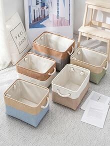 Minimalist Farmhouse Style Linen Blend Rectangular Storage Basket, Foldable Fabric Storage Bin With Thickened Cotton Rope Handles, Large Capacity, Suitable For Bedroom Closet, Shelf, Cabinet, Living Room, Home Organization And Storage - Multicolor - View 1