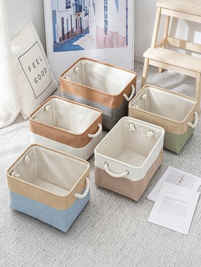 Minimalist Farmhouse Style Linen Blend Rectangular Storage Basket, Foldable Fabric Storage Bin With Thickened Cotton Rope Handles, Large Capacity, Suitable For Bedroom Closet, Shelf, Cabinet, Living Room, Home Organization And Storage