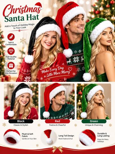 1pc Extra Long Christmas Hat, Extra Long Plush Santa Claus Long Tail Hat, Luxury Christmas Hat, Holiday Party Winter Christmas Costume, Christmas Gift Decoration, Winter Hat, Unisex (One Size)