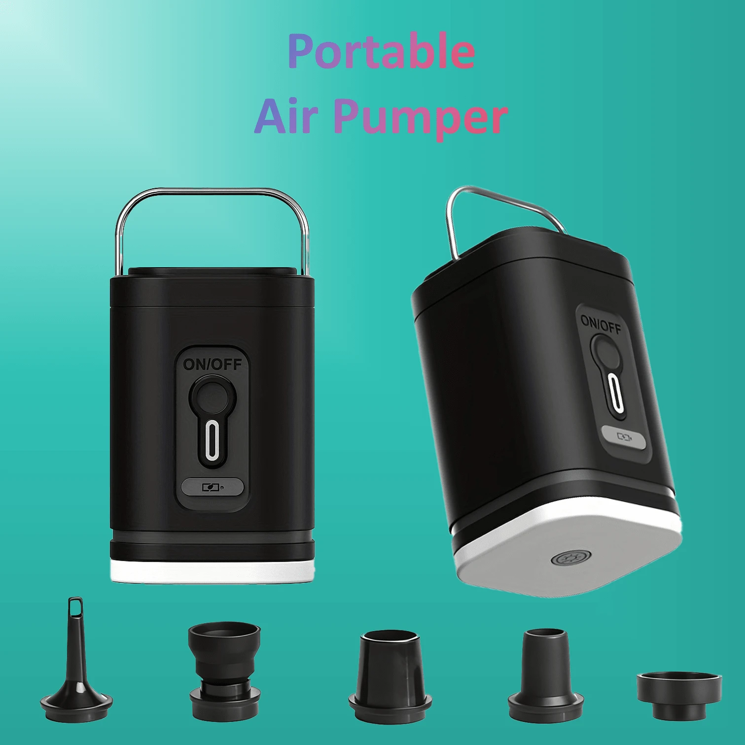 Compact Mini Air Pump With LED Camping Light And SOS Mode, 1200mAh Battery, Portable And Space-Saving, Equipped With 6 Nozzles, Suitable For Camping, Water Sports And Home Use, Compatible With Inflatable Pillows, Air Mattresses And Swim Rings (Not Suitable For Balloons Or Tires)