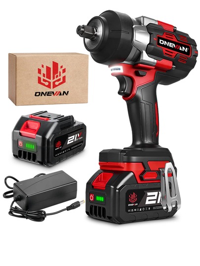 ONEVAN Llave eléctrica sin escobillas, 2800N.M 2800W 1/2 pulgada Llave de impacto de torsión inalámbrica Kit de herramientas de destornillador para automóviles pequeños y camiones contenedores grandes