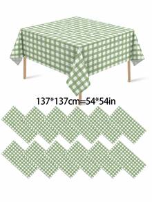1/6/12PCS-137*274cm Green And White Plastic Plaid Tablecloth, Decorative Disposable Green Plaid Tablecloth, Suitable For Picnic, Farm, Birthday, Wedding Rectangular Tablecloth, Party Tablecloth - Green Rat Tail - View 3
