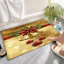 1pc Kitchen Floor Mat, Soft Faux Cashmere Material, Holy Gold Style Christmas Bell Pattern, Kitchen, Entryway, Front Door, Bedroom Door, Bathroom Anti-Slip Mat, Holiday Atmosphere Home Decor, Suitable For Multiple Scenes, Room Decoration, Holiday Gift - Multicolor - View 7