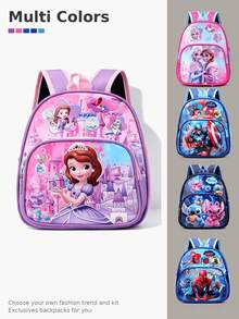 Disney Frozen Anna, Avengers, Stitch, Spider-Man Theme Backpack, Multi-Color Cartoon Superhero, Princess And Alien Pattern Student School Bag, Lightweight Durable Large Capacity Daily Backpack, Suitable For Teens And Adults, Casual Cartoon Style, With Front Pocket, For School, Commute And Daily Travel, Cute 3D Cartoon Pattern, Multiple Designs Available - Multicolor - View 5