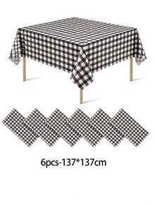 1/6/12PCS-137*274cm Black And White Plastic Checkered Tablecloth, Decorative Disposable Black Plaid Tablecloth, Suitable For Picnic, Farm, Birthday, Wedding Rectangular Table, Party Tablecloth - Black - View 15