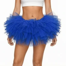5-Layer Halloween Gothic E-Girl Black Mesh Layered Mini Skirt - High Waist Ruffle Fluffy Ballet Skirt, Streetwear And Party Outfit - Royal Blue - View 2